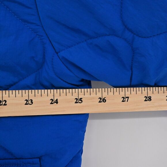 ZARA Jacket Womens Size M Cobalt Blue Quilted Oversized Collarless Utility Retro - Picture 10 of 13